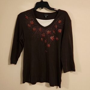 TRILLOGY Brown Leaf 3/4 length sleeved shirt size M